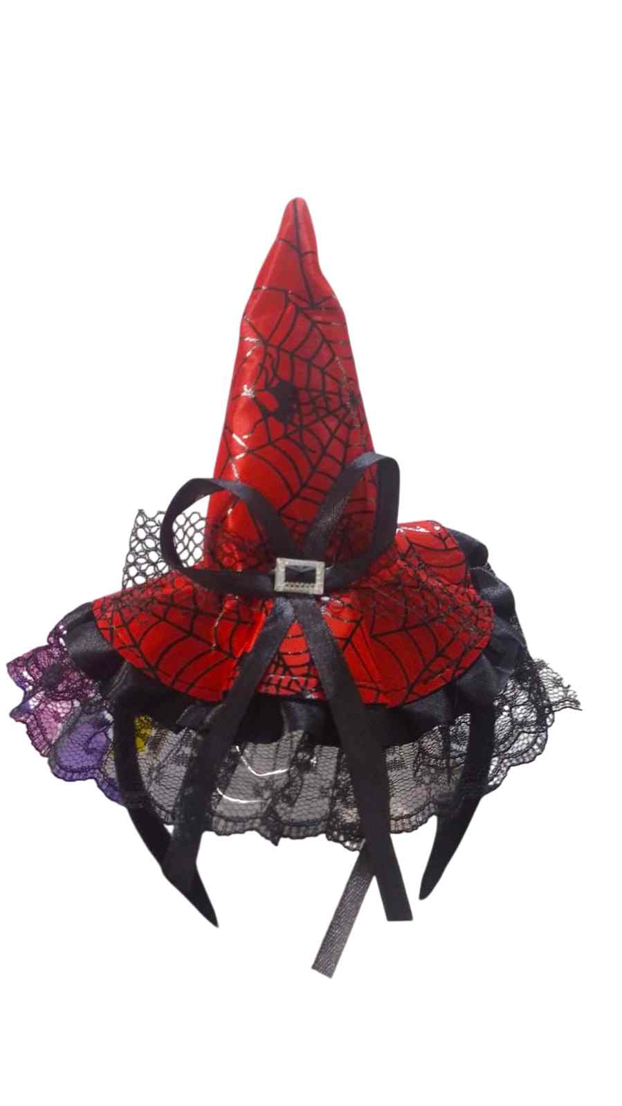 TIARA CHAPEU BRUXA VERMELHO/PRETO